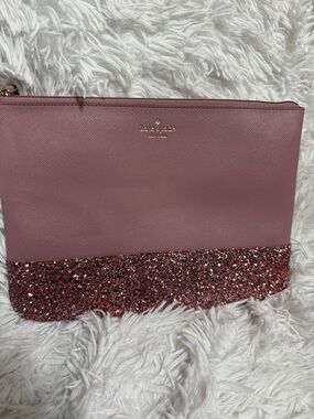 Kate Spade Greta Court Ramey Glitter Clutch/Accessory Bag - DUSTY PEONY pink